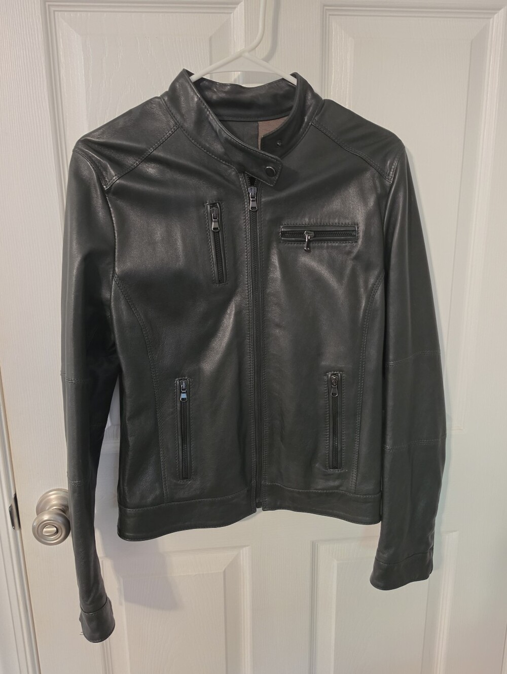 Women's Black Leather Zip Moto Jacket